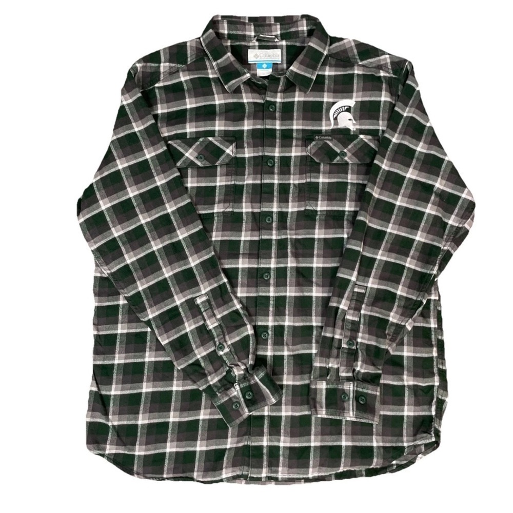 Columbia Michigan State University Flannel Plaid Button Down Shirt Size XL MSU